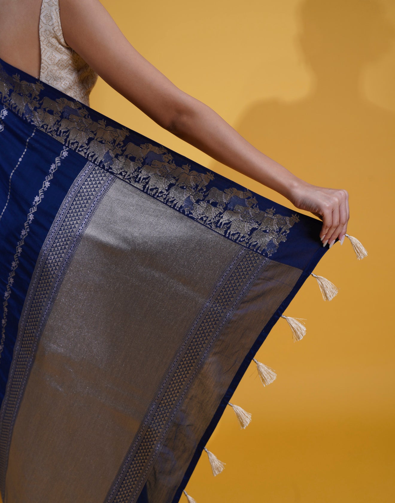 Ink Blue Pichwai Weave Silk Saree