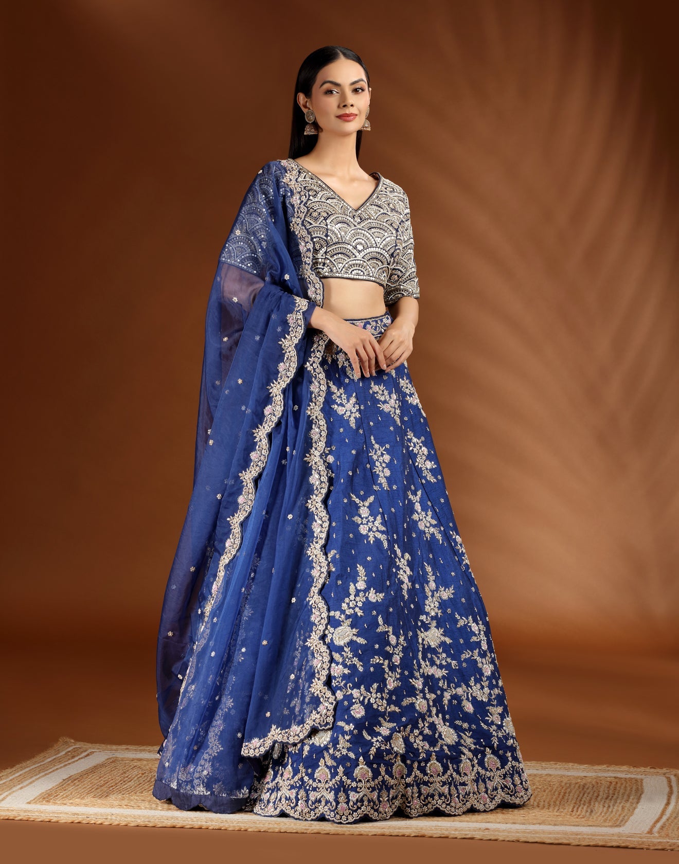 Ink Blue Zardosi Embroidered Bridal Lehenga Set