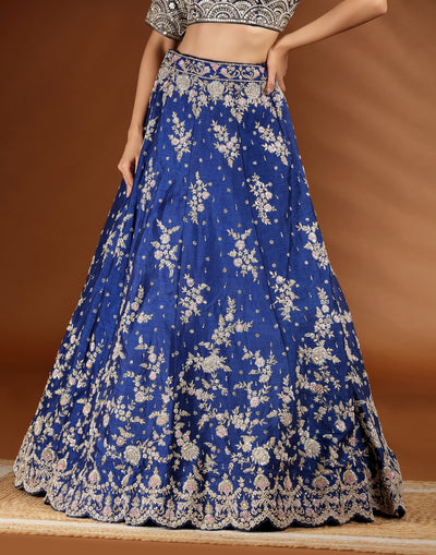 Ink Blue Zardosi Embroidered Bridal Lehenga Set