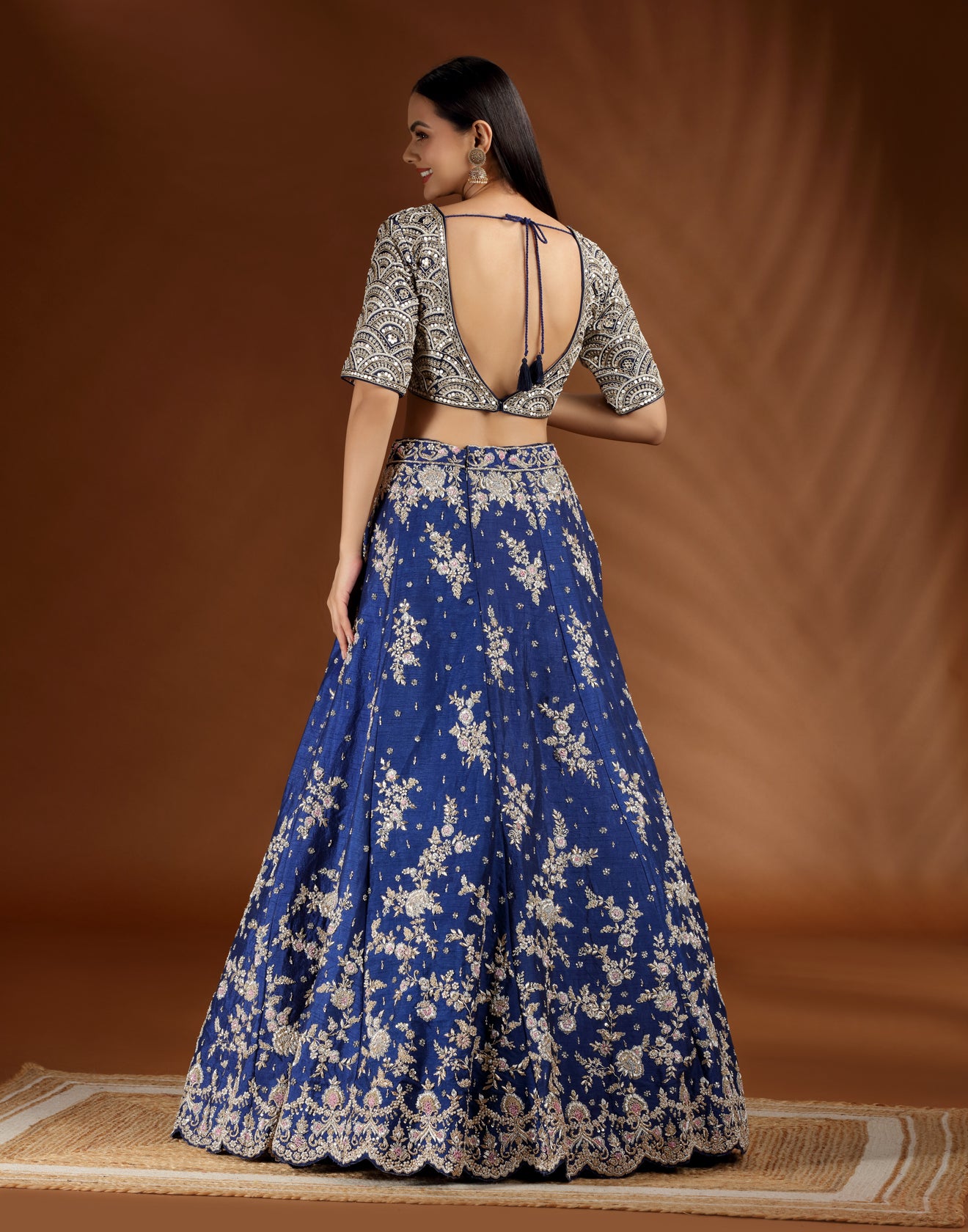 Ink Blue Zardosi Embroidered Bridal Lehenga Set