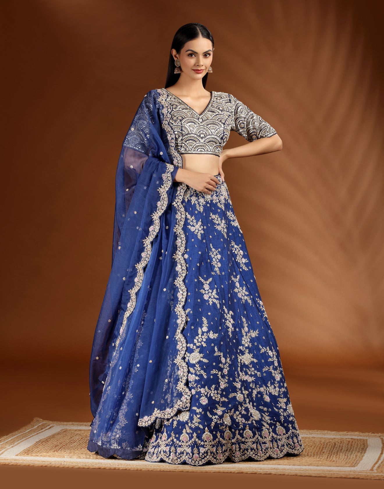 Ink Blue Zardosi Embroidered Bridal Lehenga Set