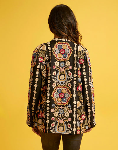 Jade Black Resham Thread Embroidered Front Open Jacket