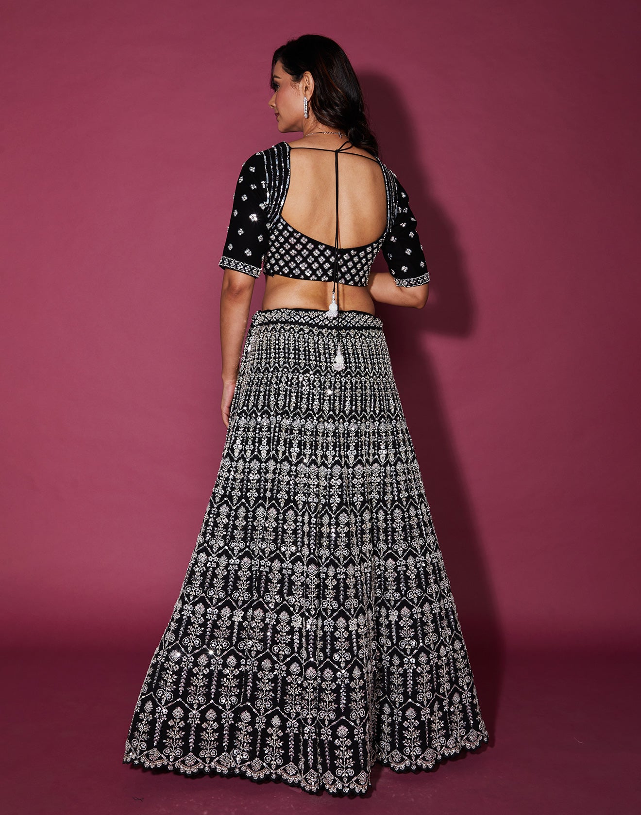 Jet Black Lehenga Set With Silver Embellishments