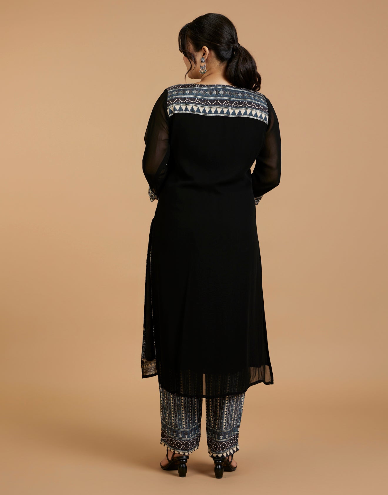 Jet Black With Turquoise Touch Printed Kurta Set