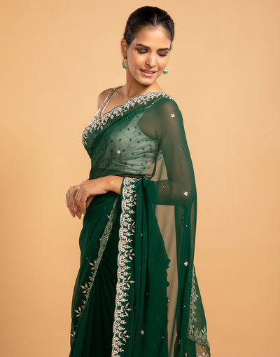 Kelly Green Georgette Embroidered Saree