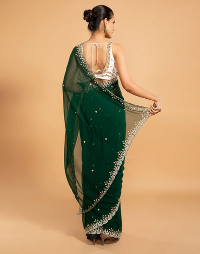 Kelly Green Georgette Embroidered Saree