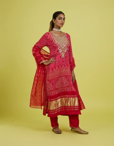 Laal Gulmohar Bandhej Printed Festive Kurta Set