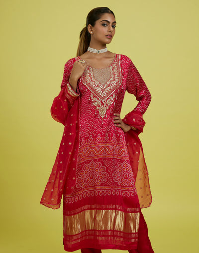 Laal Gulmohar Bandhej Printed Festive Kurta Set