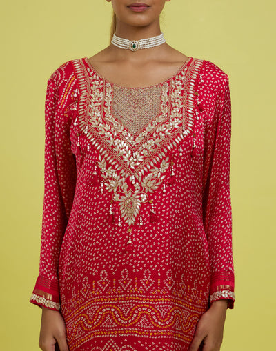 Laal Gulmohar Bandhej Printed Festive Kurta Set