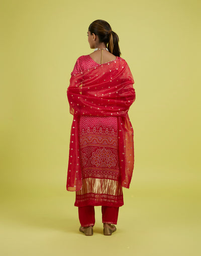 Laal Gulmohar Bandhej Printed Festive Kurta Set