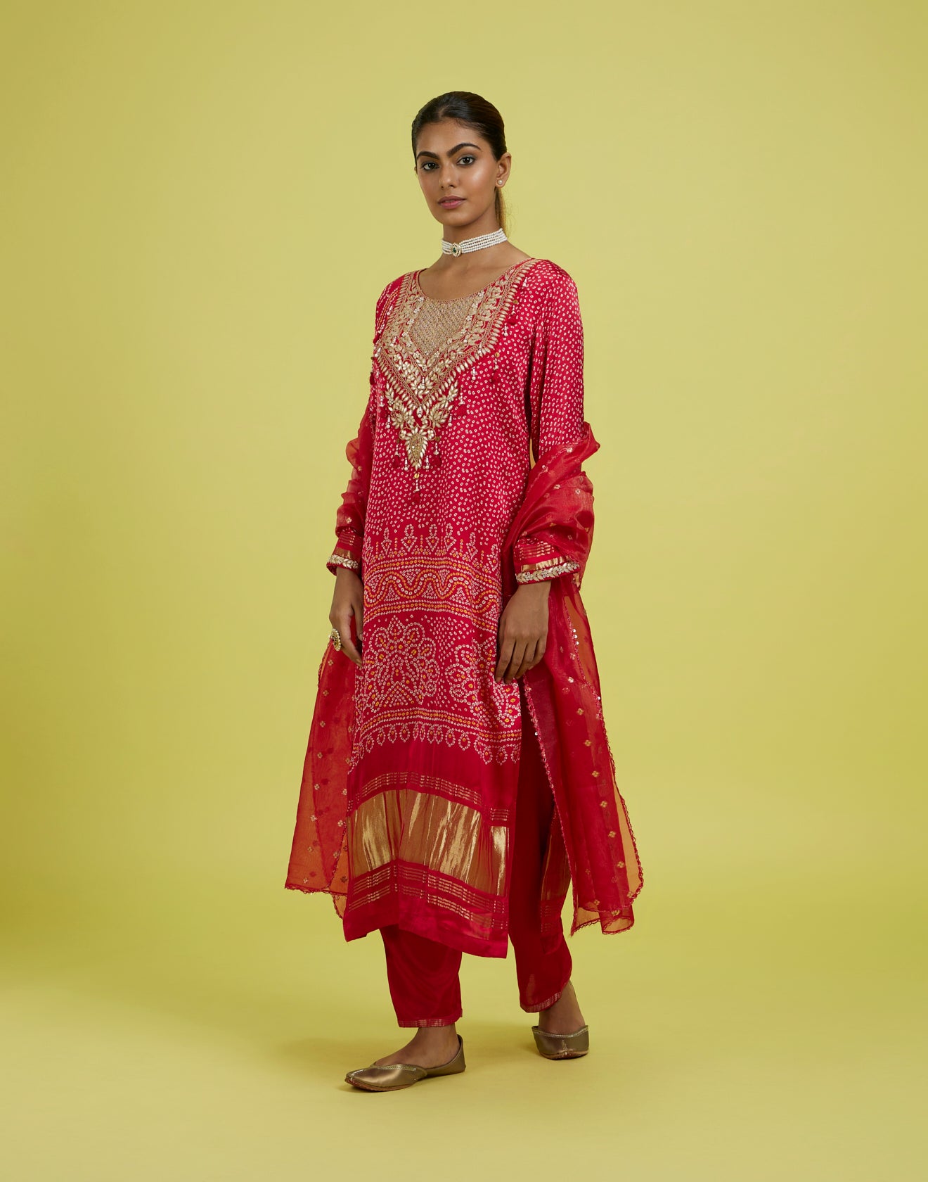 Laal Gulmohar Bandhej Printed Festive Kurta Set