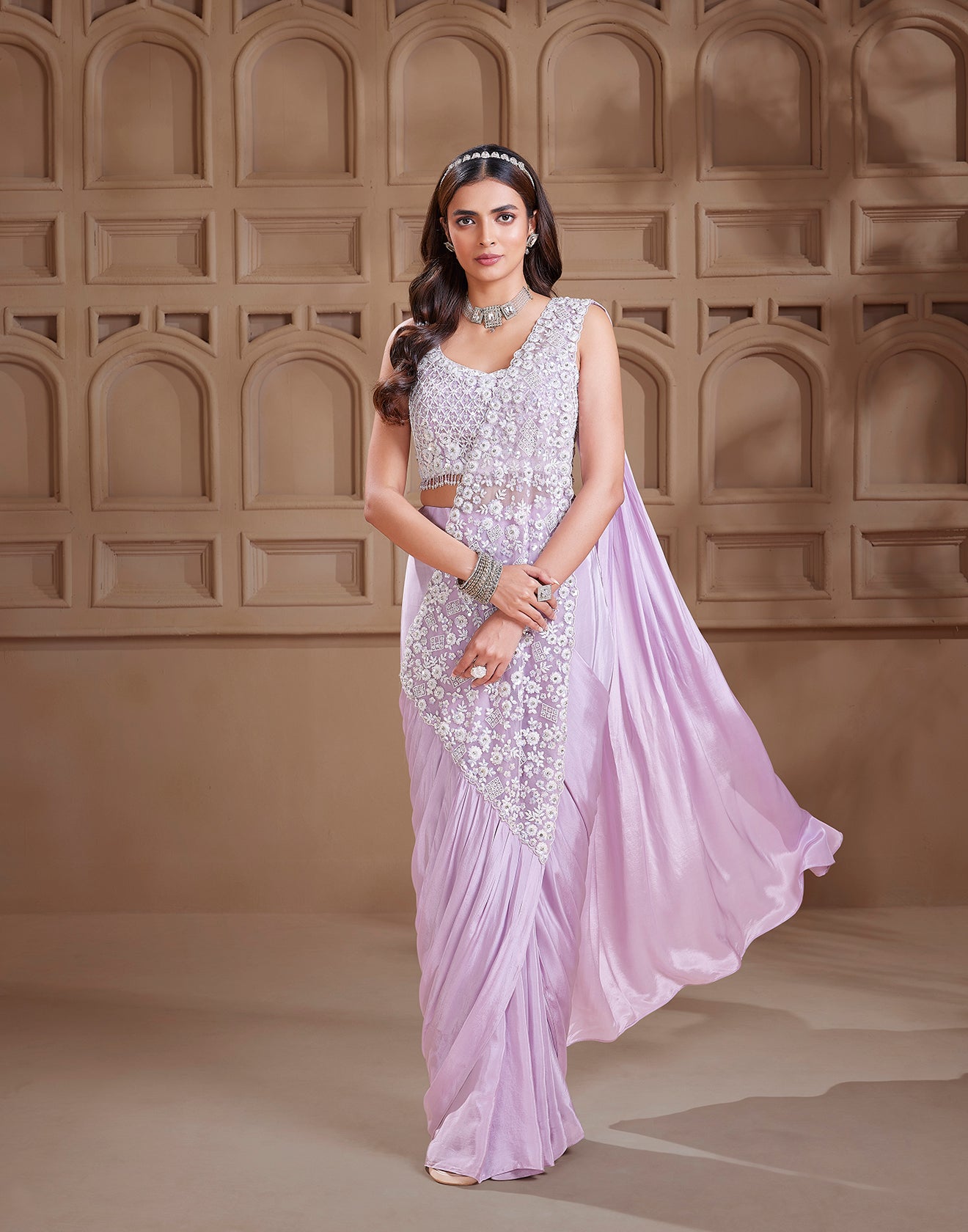 Lavender Mist Embellished Pre-Stitched Saree