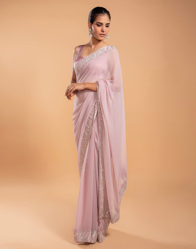 Light Pink Georgette Embroidered Saree