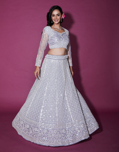 Lustrous Grey Embellished Bridal Lehenga Set