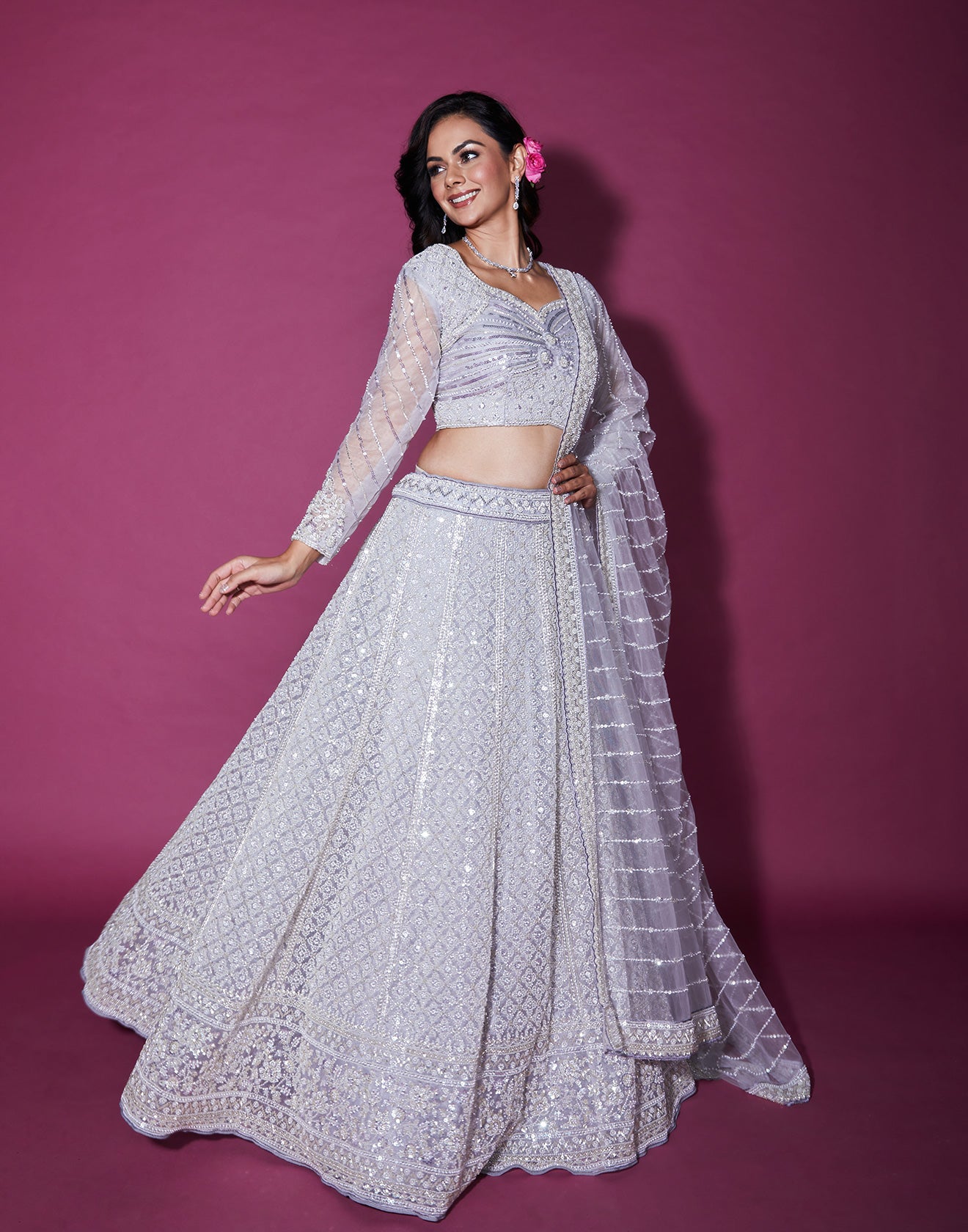 Lustrous Grey Embellished Bridal Lehenga Set