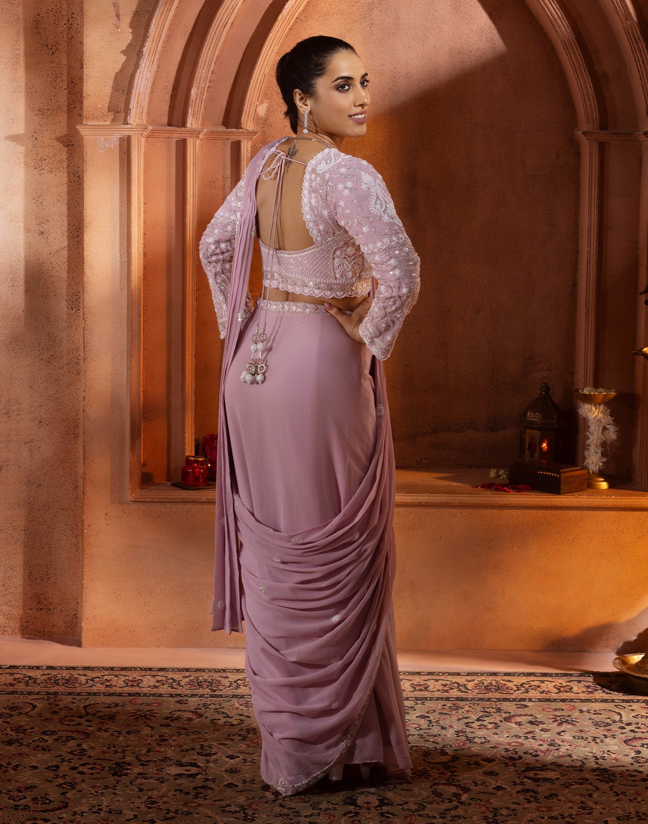 Mallow Mauve Embellished Pre-Stitched Saree