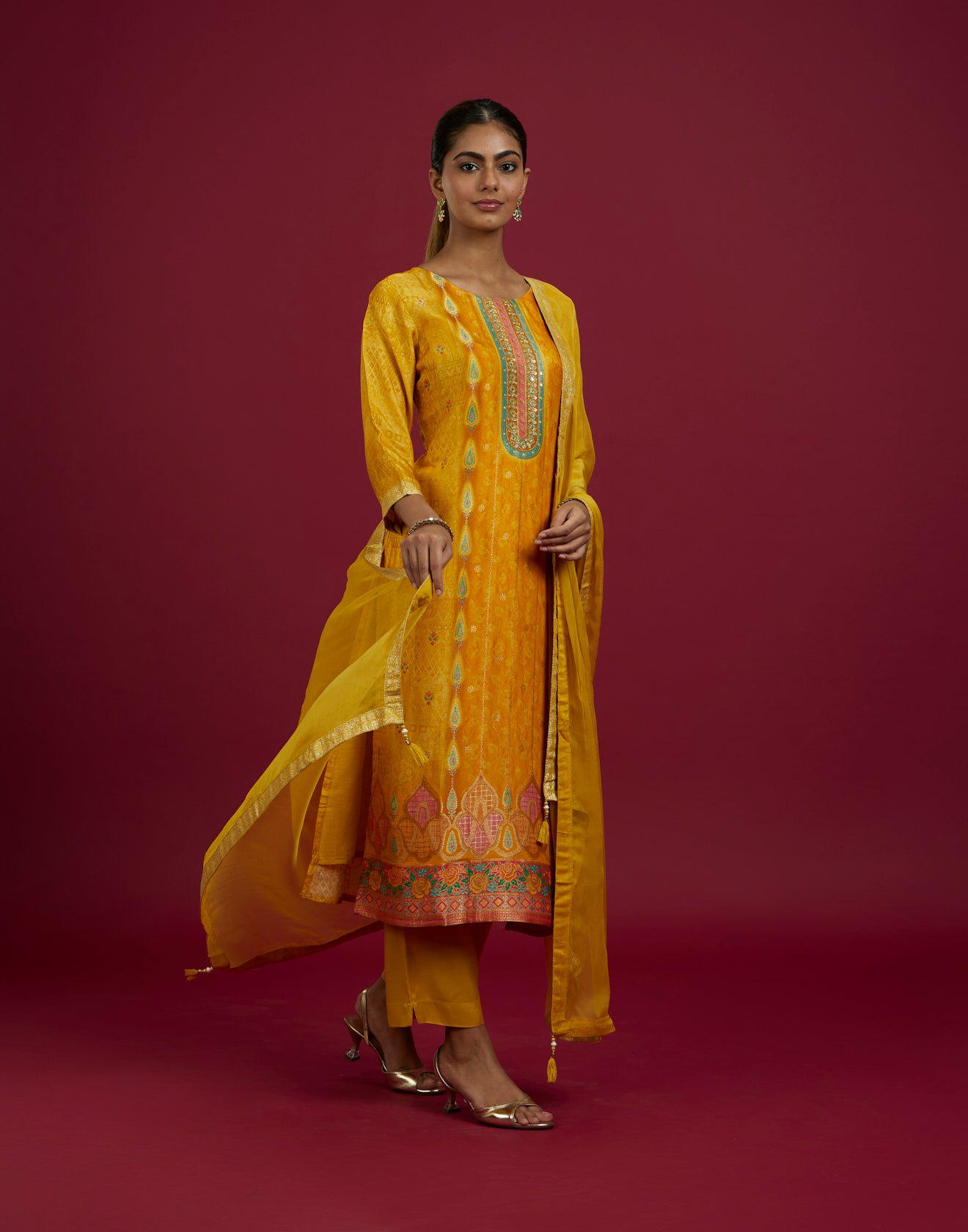 Mango Yellow Ethnic Printed Festive Kurta Set