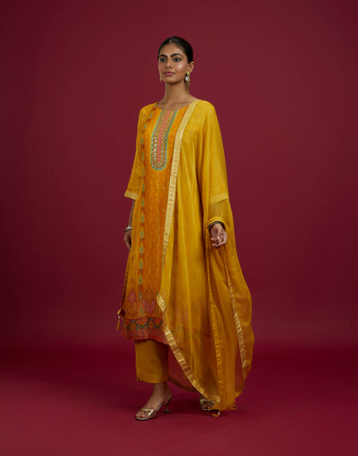 Mango Yellow Ethnic Printed Festive Kurta Set