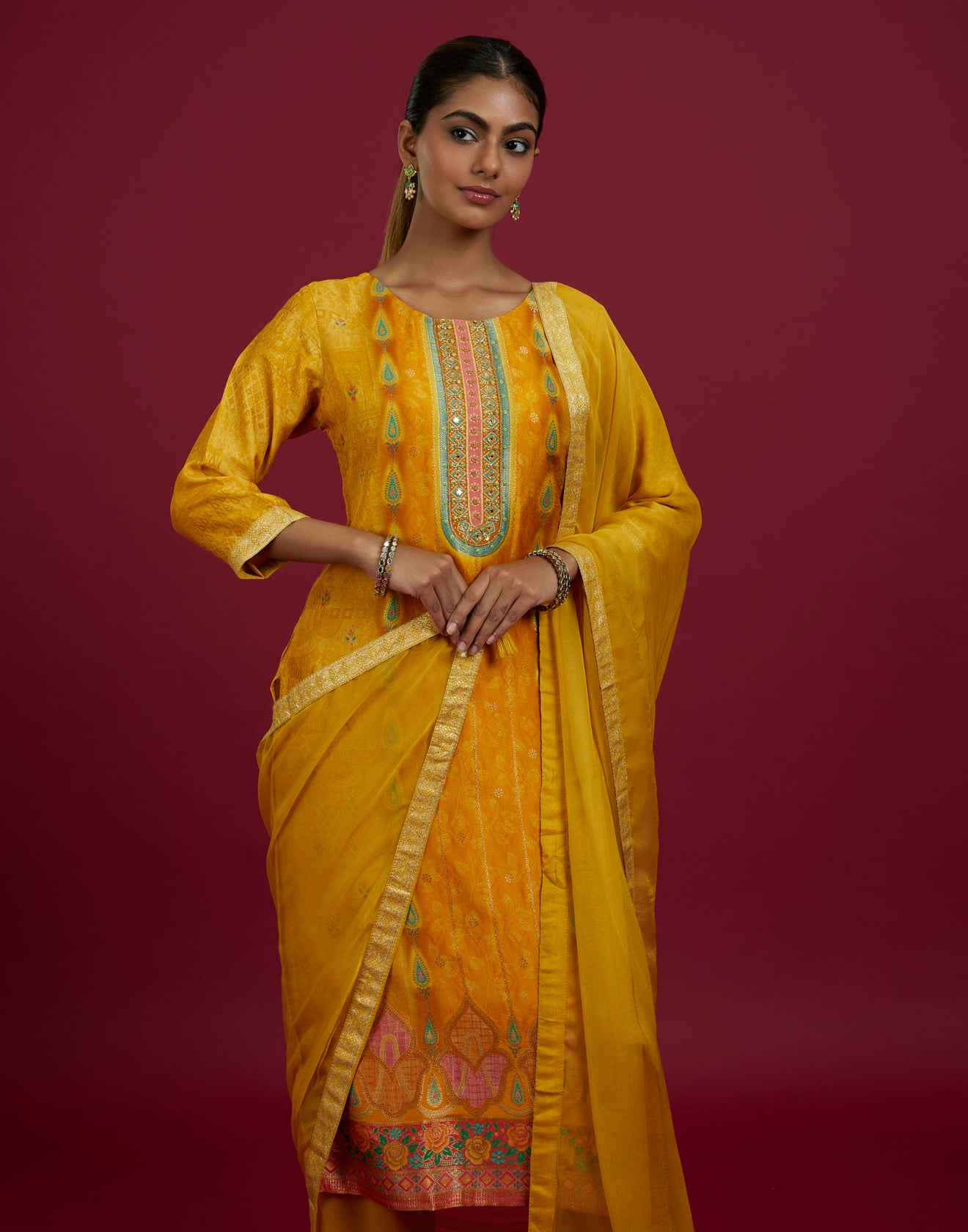 Mango Yellow Ethnic Printed Festive Kurta Set