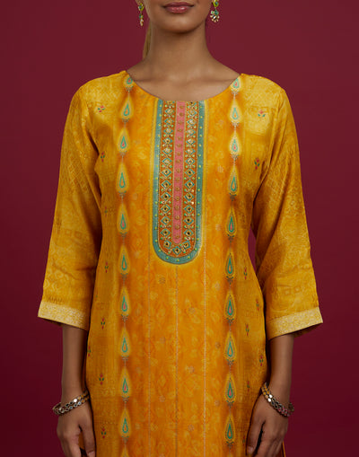 Mango Yellow Ethnic Printed Festive Kurta Set