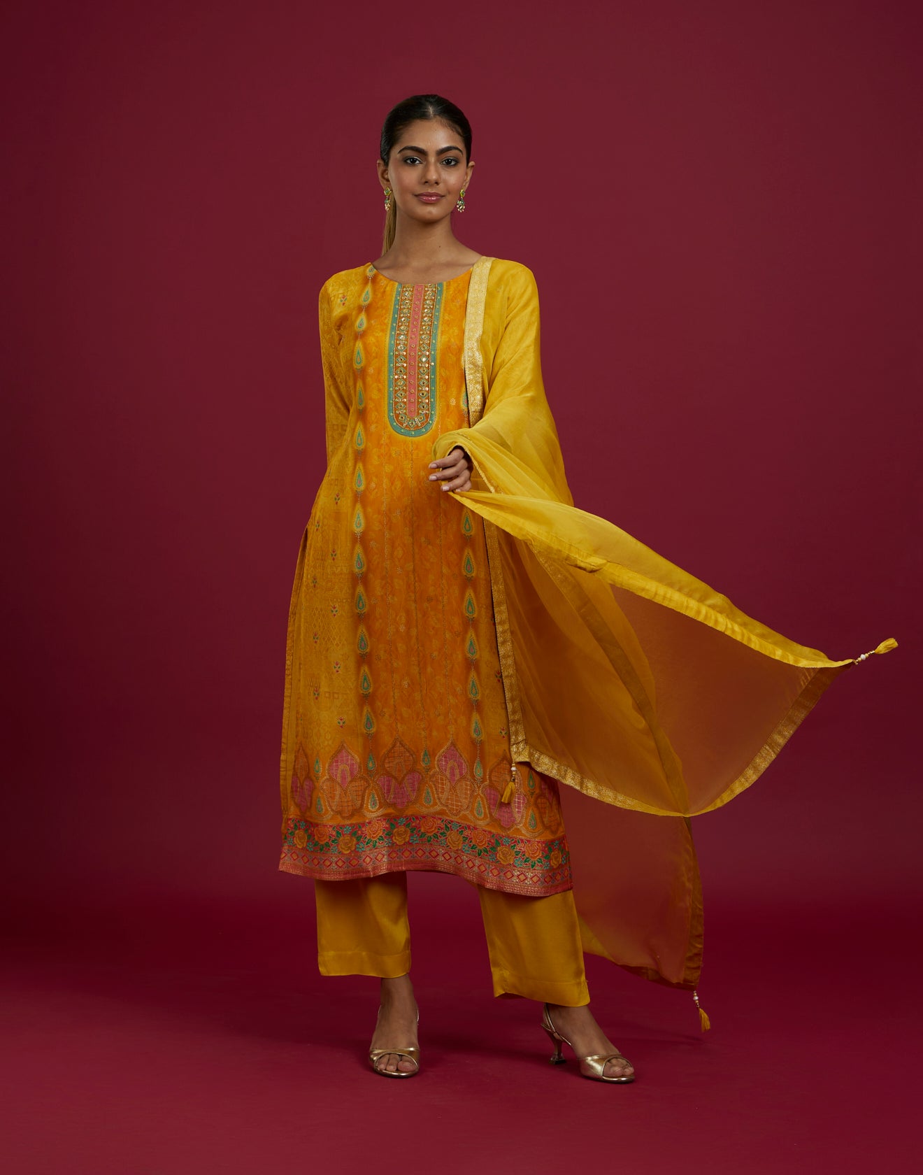 Mango Yellow Ethnic Printed Festive Kurta Set