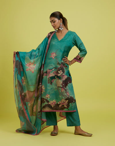 Mantis Green Floral Printed Kurta Set