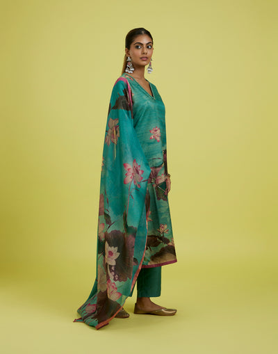 Mantis Green Floral Printed Kurta Set