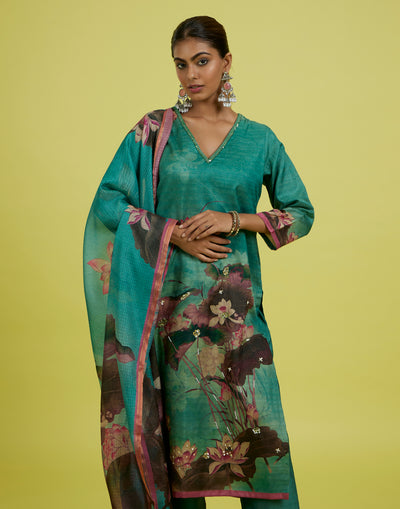 Mantis Green Floral Printed Kurta Set