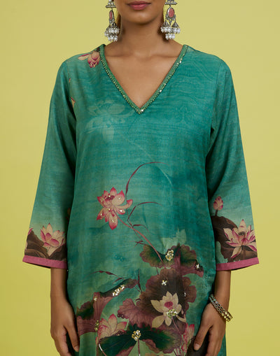 Mantis Green Floral Printed Kurta Set