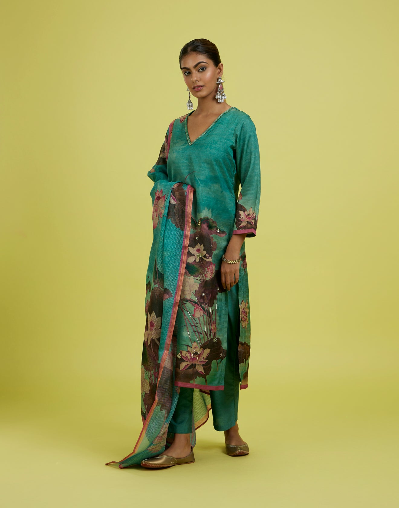 Mantis Green Floral Printed Kurta Set