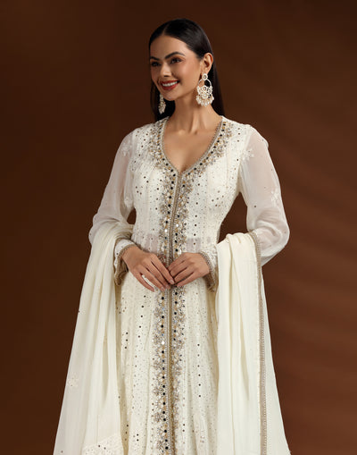 Maple Mousse Pure Lucknowi Embroidered Suit Set