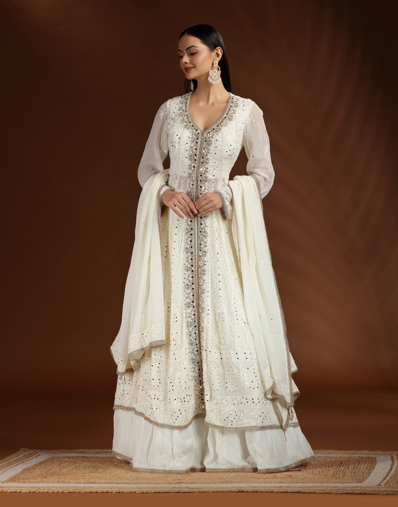 Maple Mousse Pure Lucknowi Embroidered Suit Set