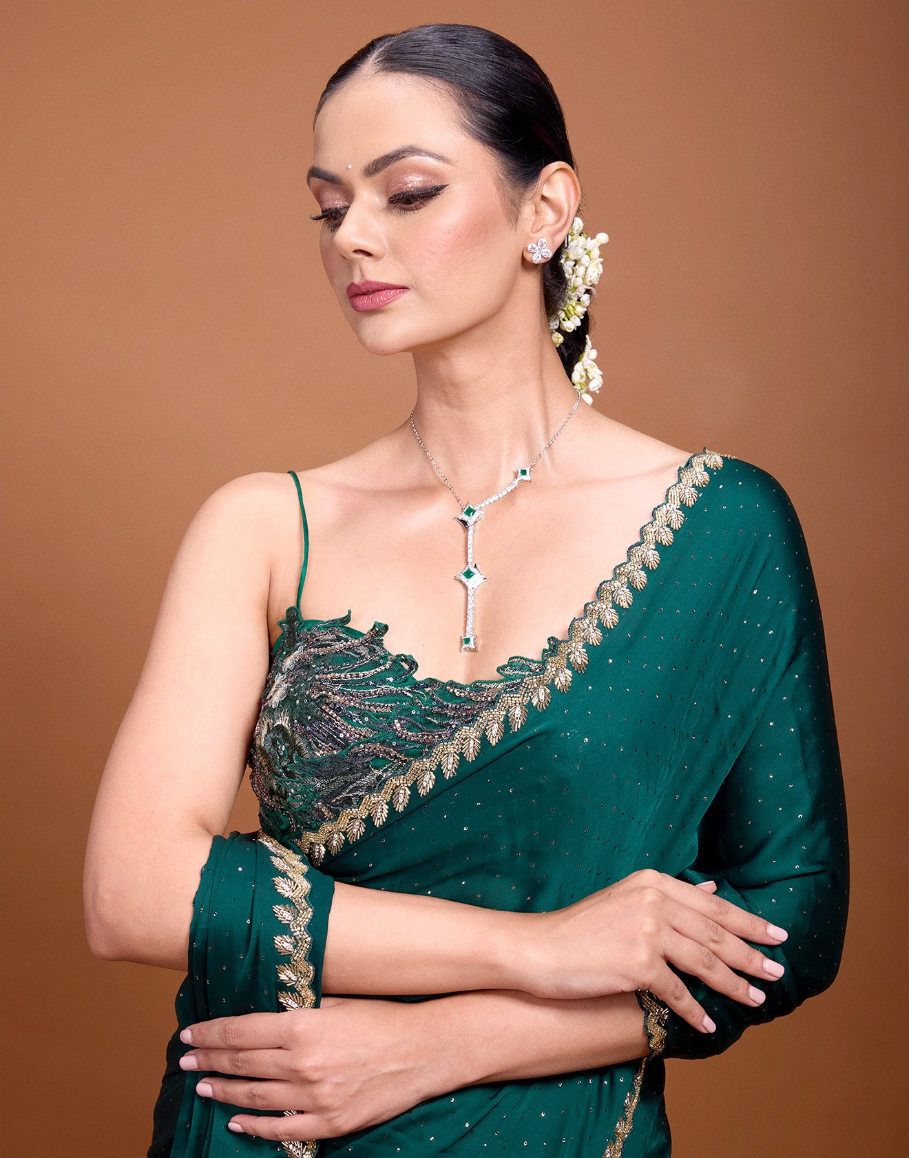 Marine Emerald Embellished Festive Saree