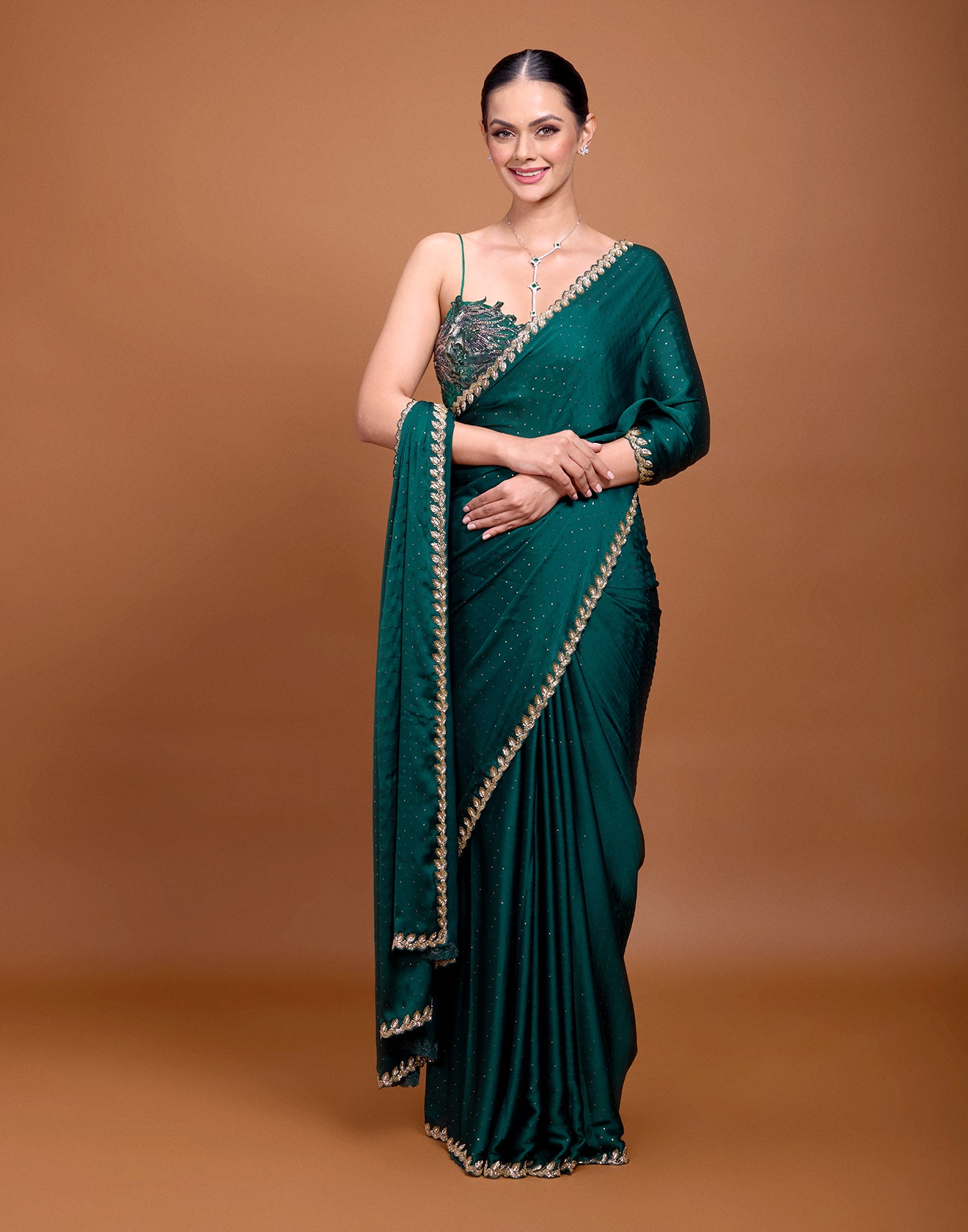 Marine Emerald Embellished Festive Saree