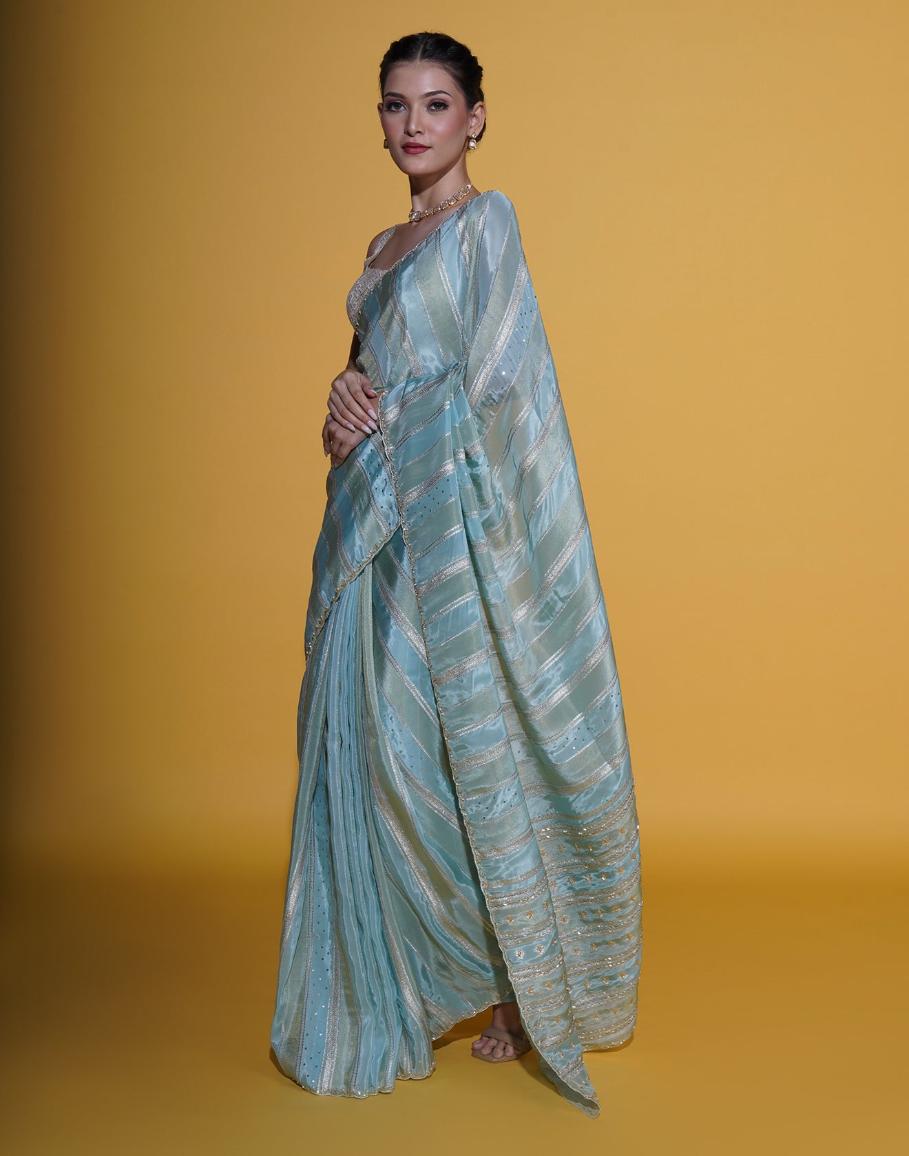 Mediterranean Sea Embellished Festive Saree