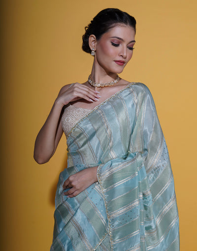 Mediterranean Sea Embellished Festive Saree