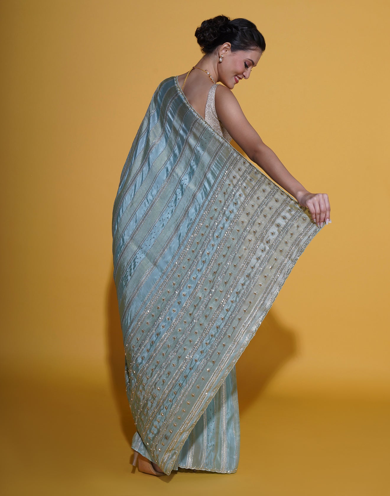 Mediterranean Sea Embellished Festive Saree