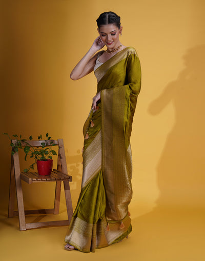 Mehendi Green Self Woven Silk Saree