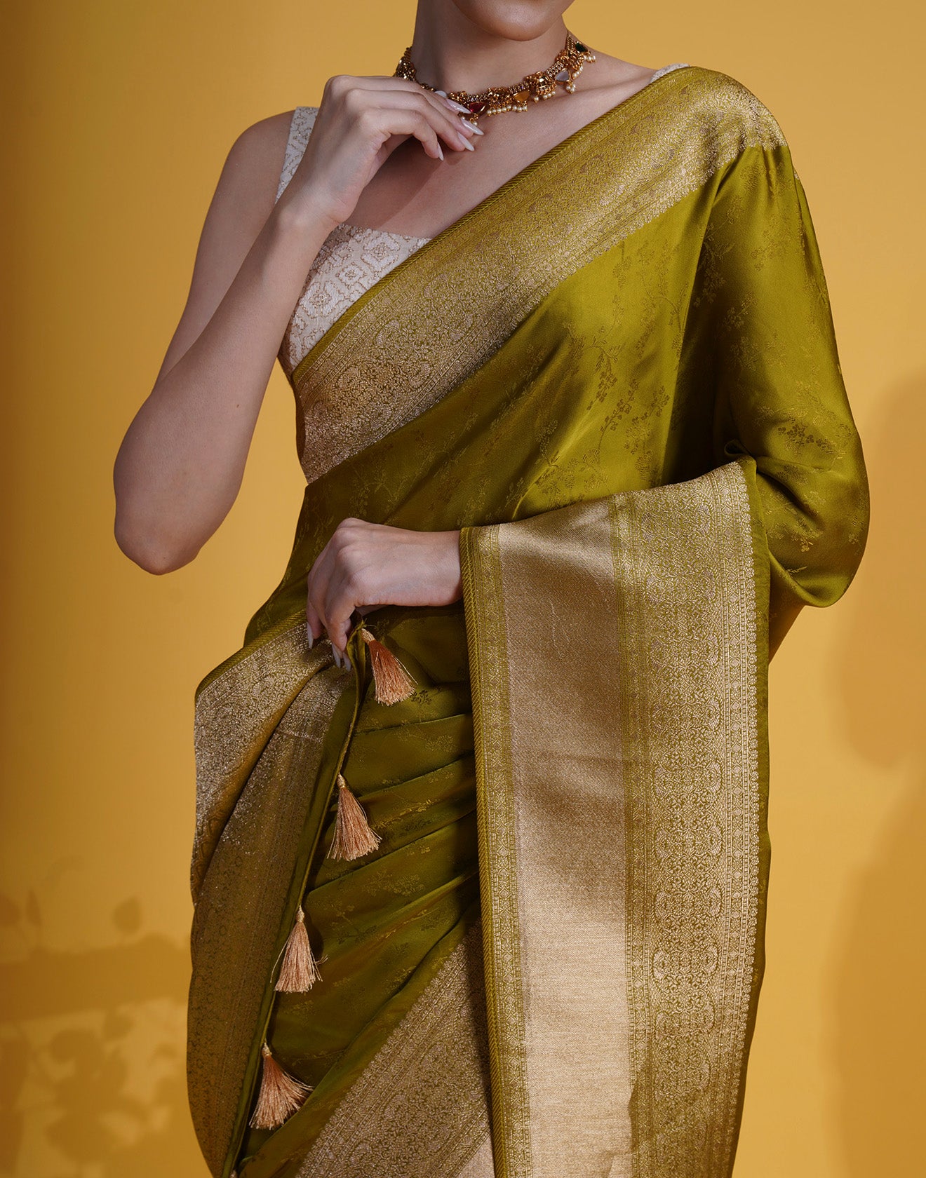 Mehendi Green Self Woven Silk Saree