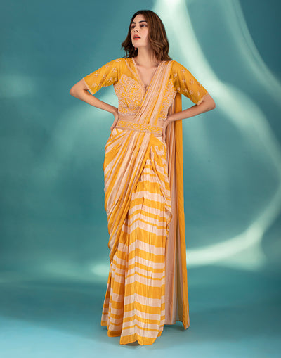 Merigold Striped Pre-stitched Saree