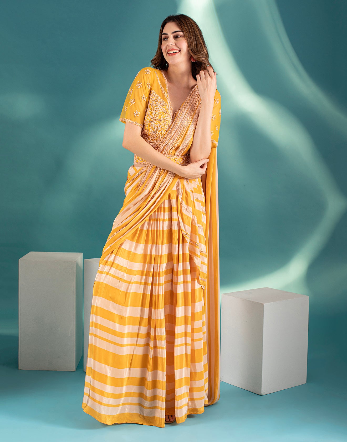 Merigold Striped Pre-stitched Saree