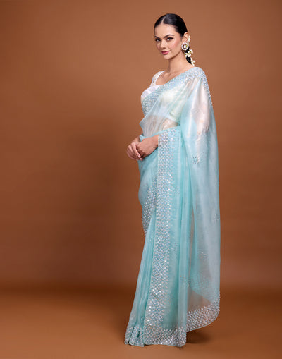 Mermaid Green Shimmer Organza Embellished Saree