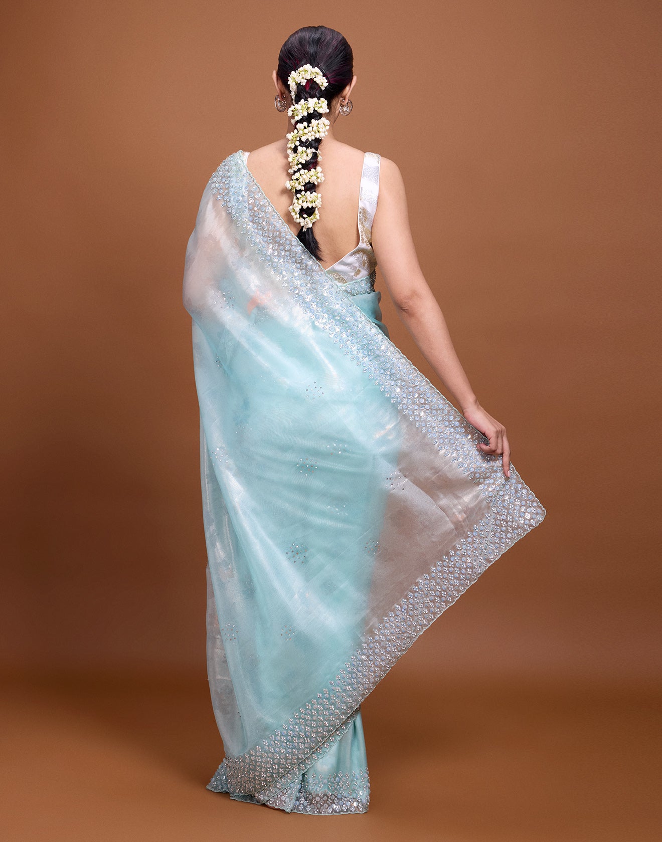 Mermaid Green Shimmer Organza Embellished Saree