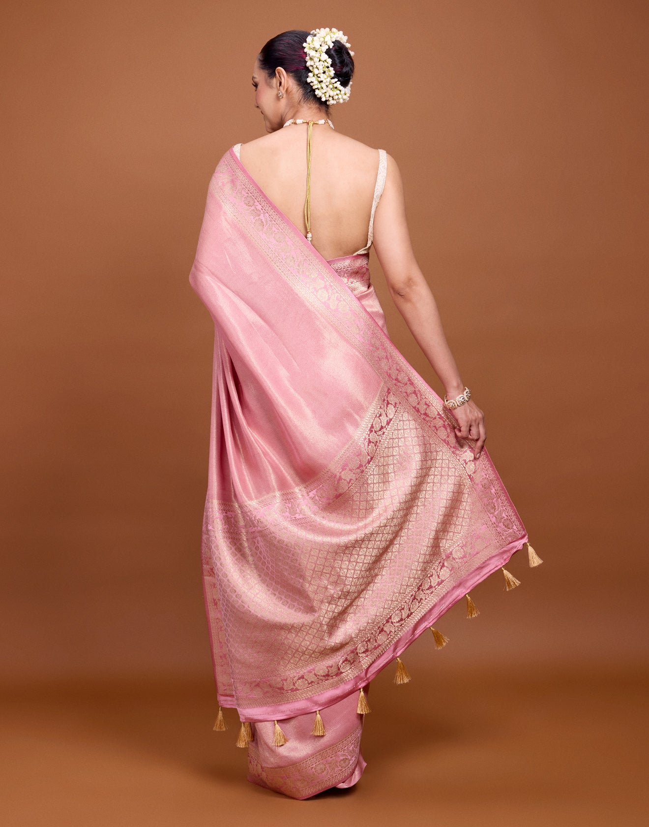 Metallic Mauve Floral Border Silk Saree