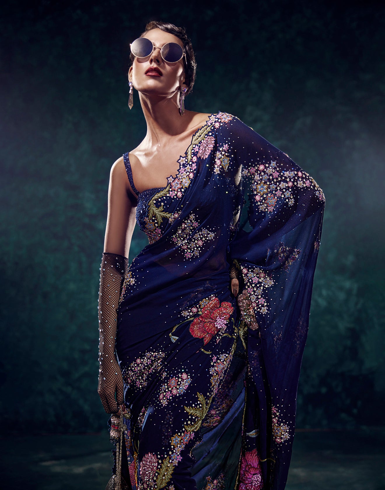 Midnight Blue Slit Saree