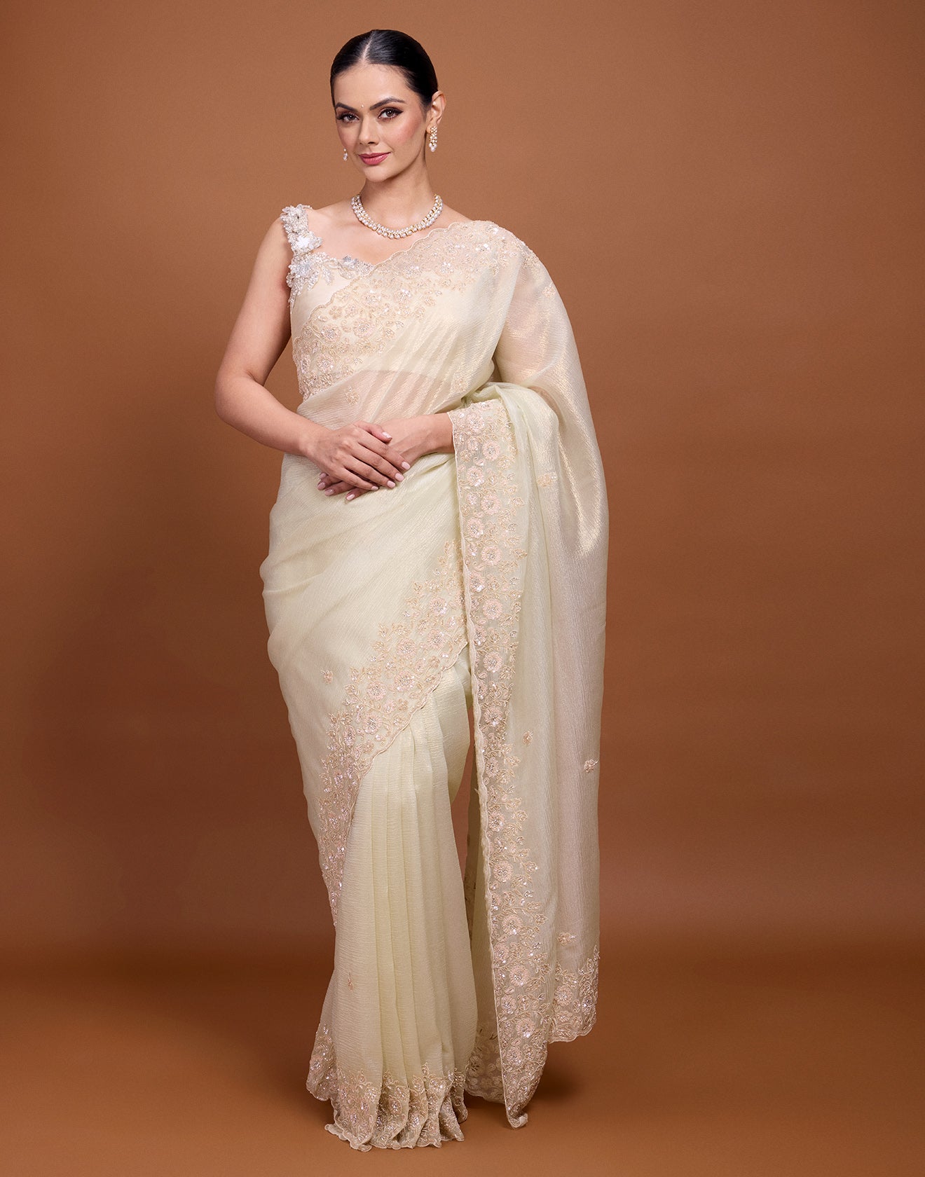 Mint Green Crushed Shimmer Tissue Silk Festive Saree