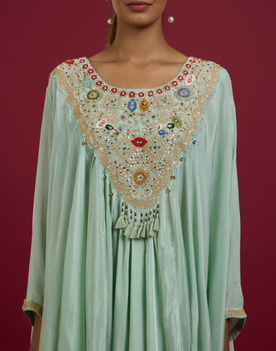 Mint Green Umbrella Cut Festive Embroidered Co-Ord Kurta Set