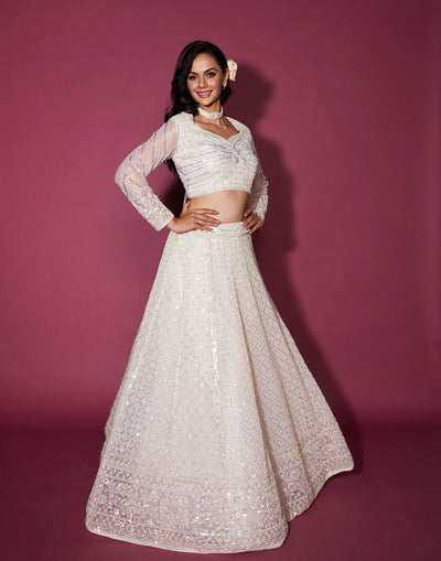 Mistiqué Beige Embellished Bridal Lehenga Set