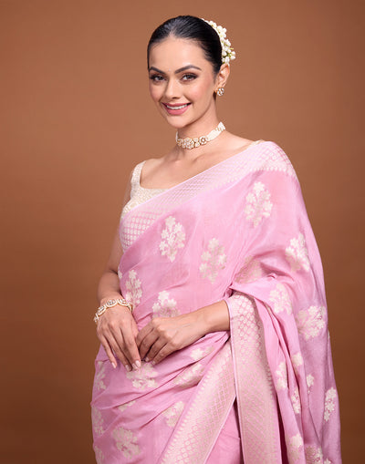 Misty Lavender Blended Chiffon Festive Saree