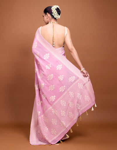 Misty Lavender Blended Chiffon Festive Saree